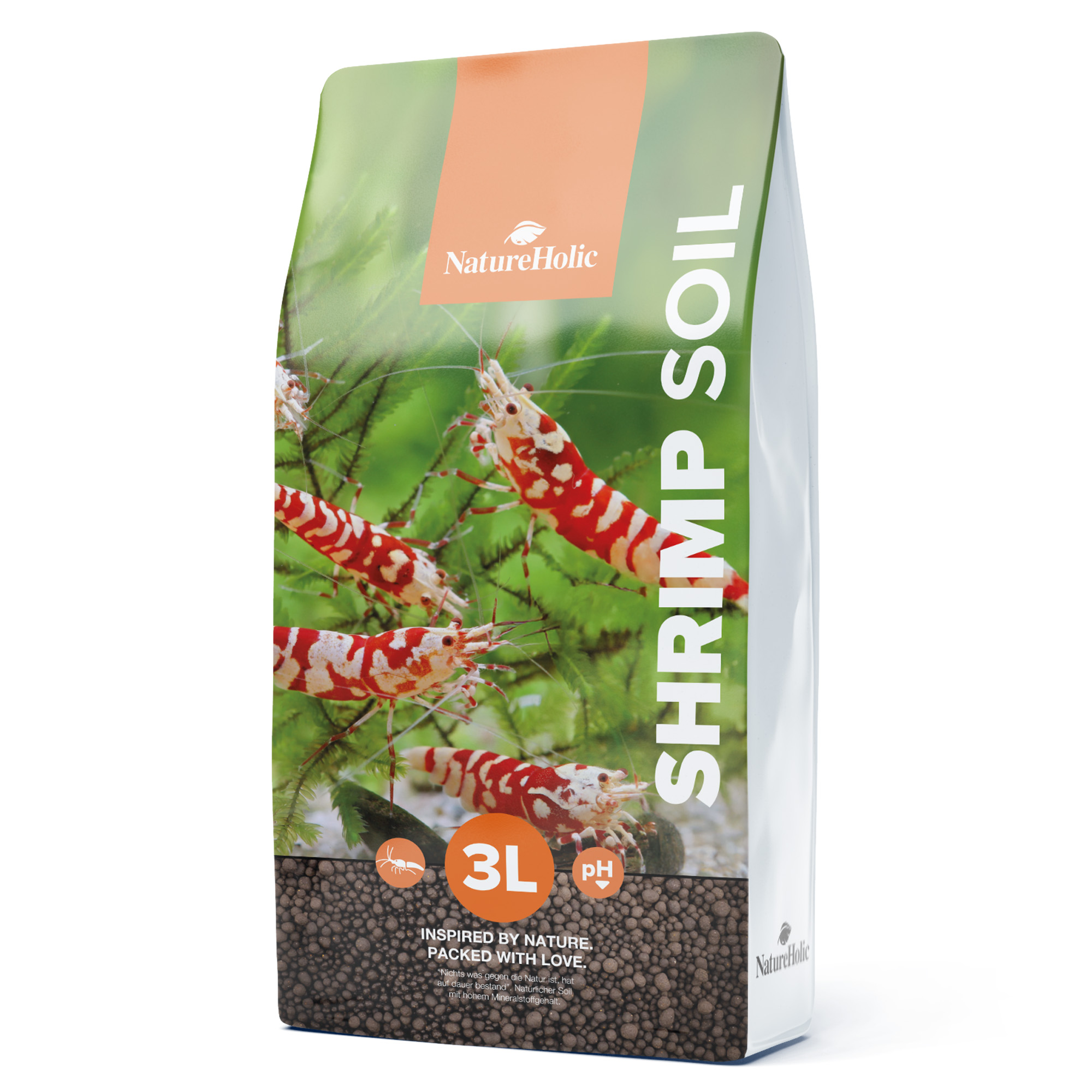 Verpackung NatureHolic Shrimp Soil 3L mit Garnelenmotiv